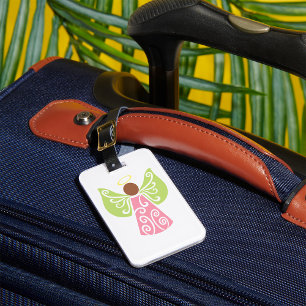 Étiquette À Bagage Ange rose Verte Ailes Vertes Spirituel Décoratif