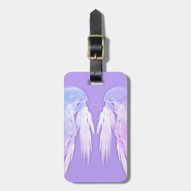 Étiquette À Bagage ANGEL WINGS Fairy Purple Monogramme (Devant Vertical)