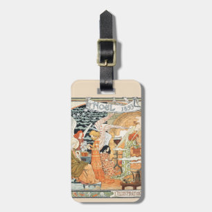 Étiquette À Bagage Anges de Noël et Madone Art Nouveau vintage