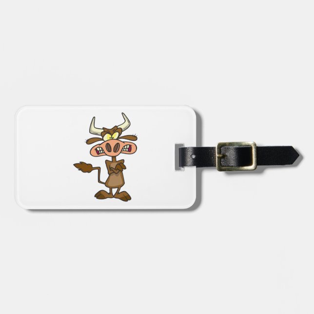 Étiquette À Bagage Angry Cartoon Bull Funny Grumpy (Devant horizontal)