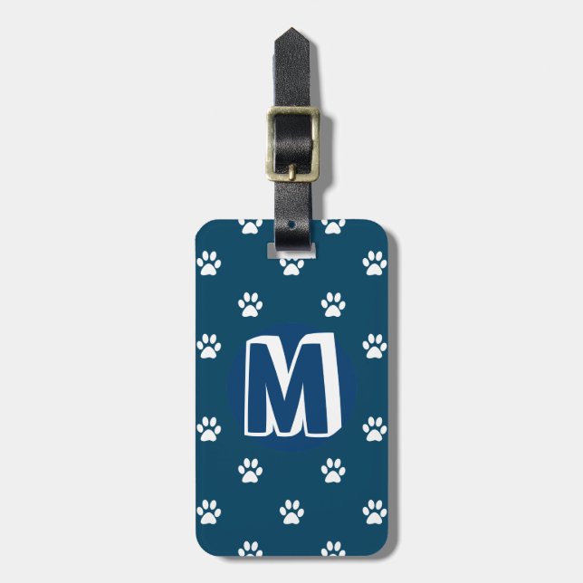 Étiquette À Bagage Animal monogramme bleu (Devant Vertical)