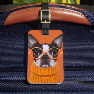 Étiquette À Bagage Animaux de bébés cutest   Orange Boston Terrier