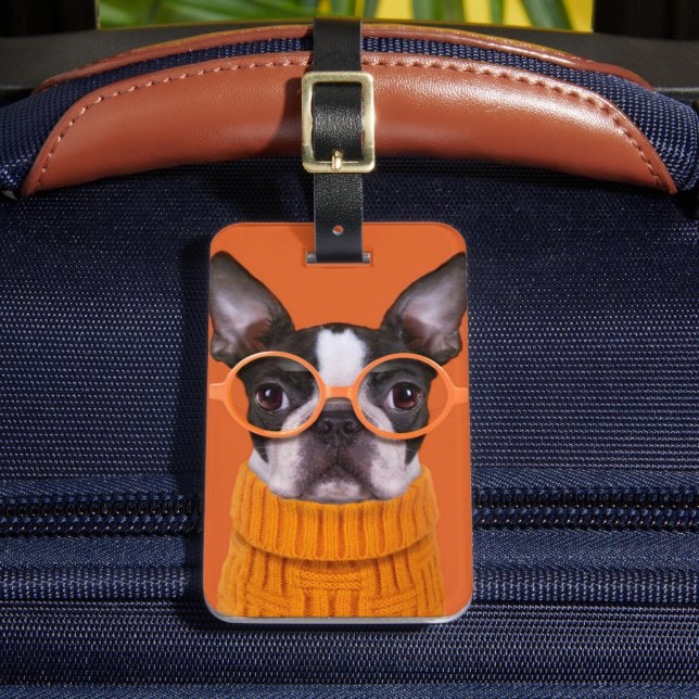 Étiquette À Bagage Animaux de bébés cutest | Orange Boston Terrier (Insitu Rectoal 2)