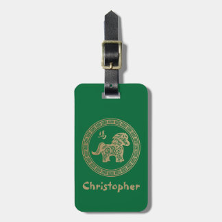 Étiquette À Bagage Année du cheval en bois vert