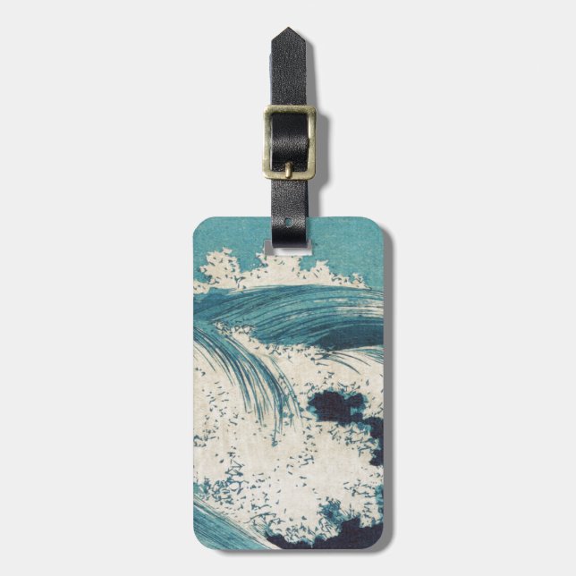 Étiquette À Bagage Antique Japanese Blue Waves Ocean Print (Devant Vertical)
