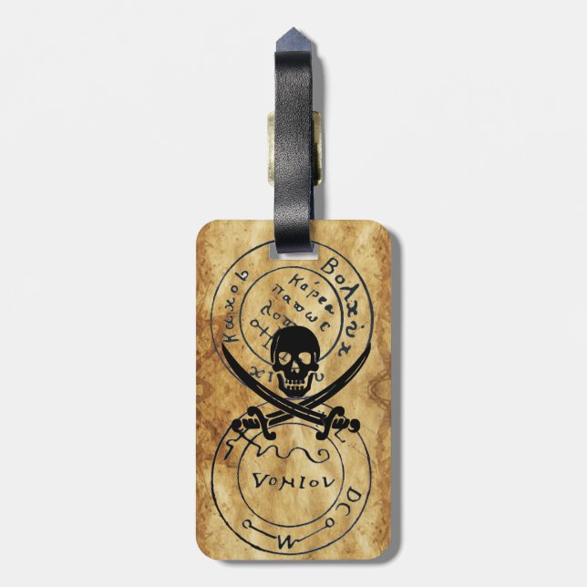 ÉTIQUETTE À BAGAGE ANTIQUE TALISMAN / PIRATES PARCHEMENT CARTES DE TR (Dos Vertical)