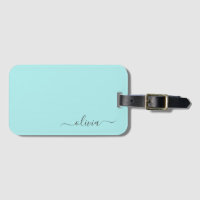 Aqua Blue Turquoise Girl Script Monogramme Nom Mod