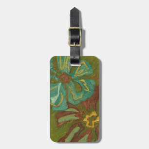 Étiquette À Bagage Aqua et Fleurs orange brûlées sur Arrière - plan v