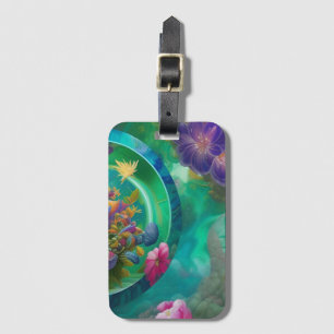 Étiquette À Bagage Aqua Floral Jardin sous-marin Abstrait