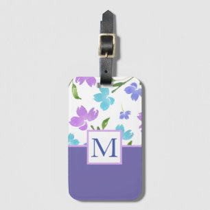 Étiquette À Bagage Aqua Periwinkle Purple Aquarelle tiges