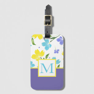 Étiquette À Bagage Aqua Periwinkle Yellow Aquarelle tiges