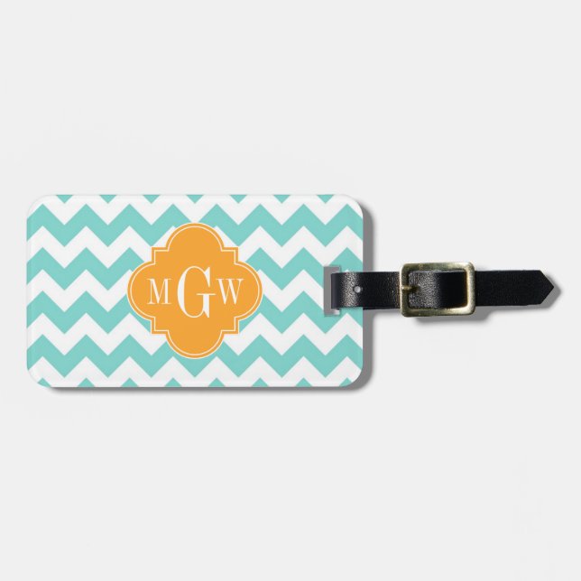 Étiquette À Bagage Aqua Wht Chevron Cantaloupe Quatrefoil (Devant horizontal)