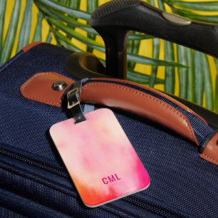 Étiquette À Bagage Aquarelle Abstraite Corail rose Orange Monogramme