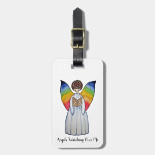 Étiquette À Bagage Aquarelle Angel Avec Arcs-En-Ciel Lire Un Livre