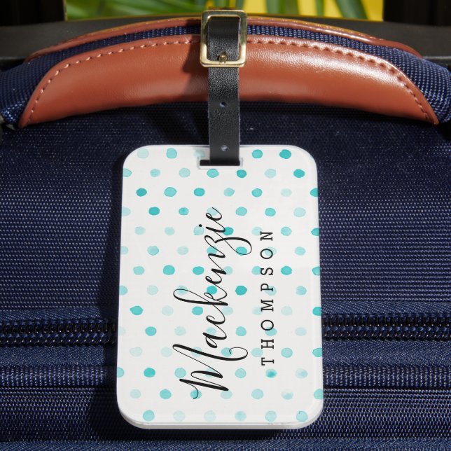 Étiquette À Bagage Aquarelle Aqua Points Monogramme (Insitu Rectoal 2)