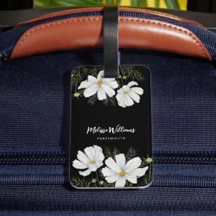 Étiquette À Bagage Aquarelle Blanc Cosmos Fleurs Peinture Botanique