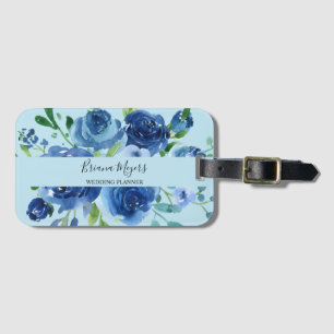 Étiquette À Bagage Aquarelle bleu marine Script floral moderne