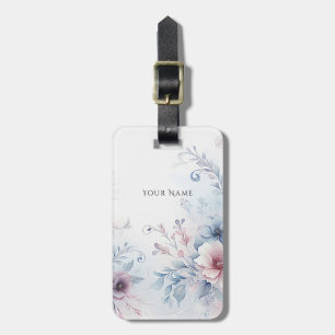 Étiquette À Bagage Aquarelle bleu rose floral valise