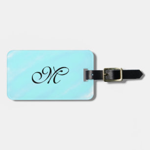 Étiquette À Bagage Aquarelle bleu vert monogramme ajouter le pastel l