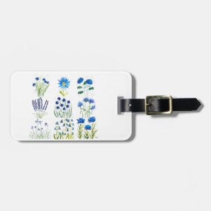 Étiquette À Bagage Aquarelle Blue Flowers Collection Chic Rustique