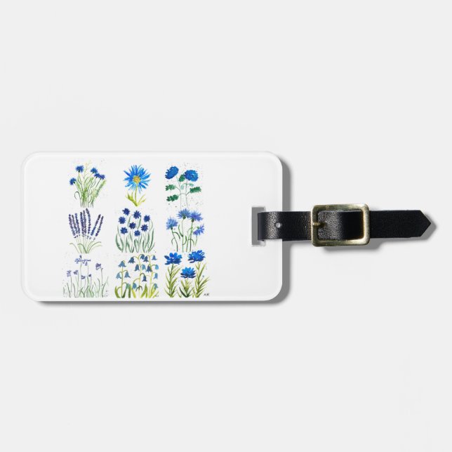 Étiquette À Bagage Aquarelle Blue Flowers Collection Chic Rustique (Devant horizontal)