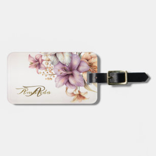 Étiquette À Bagage Aquarelle Boho Rose Fleurs Élégante Et Élégante