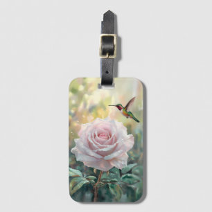 Étiquette À Bagage Aquarelle Colibri et rose