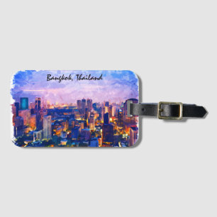Étiquette À Bagage Aquarelle colorée Bangkok Thaïlande Cityscape