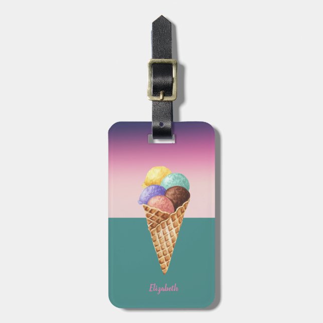 Étiquette À Bagage Aquarelle colorée cool Crème glacée (Devant Vertical)