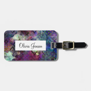 Étiquette À Bagage Aquarelle colorée orageuse Abstraite avec diamants