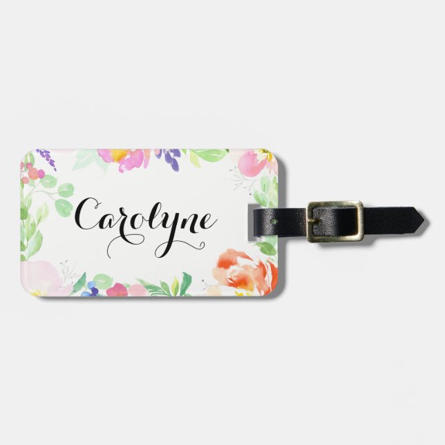 Étiquette À Bagage Aquarelle Dainty Cadre Floral Personnalisé (Devant horizontal)