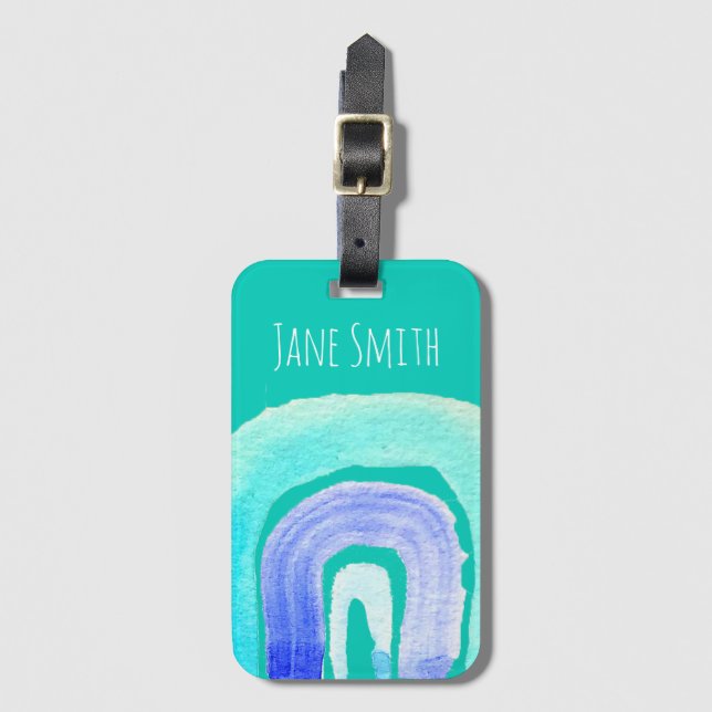 Étiquette À Bagage Aquarelle d'amour bleu arc-en-ciel (Devant Vertical)
