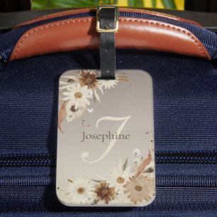 Étiquette À Bagage Aquarelle d'automne Monogramme floral Personnalisé