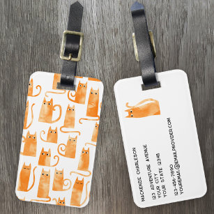 Étiquette À Bagage Aquarelle de chat orange amusante