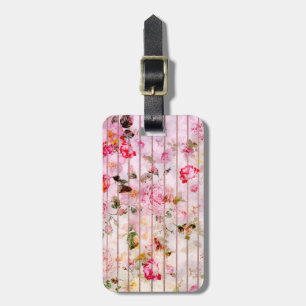 Étiquette À Bagage Aquarelle de corail rose pâle couleur florale rayu