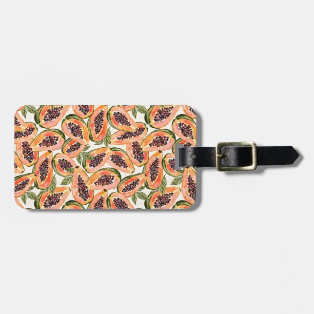 Étiquette À Bagage Aquarelle de fruits de papaye (Devant horizontal)