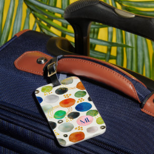 Étiquette À Bagage Aquarelle de galets Abstraite Monogramme d'art