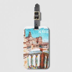 Étiquette À Bagage Aquarelle de l'architecture de Sevilla Espagne