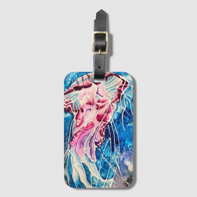 Étiquette À Bagage Aquarelle de méduse art océanique (Devant Vertical)