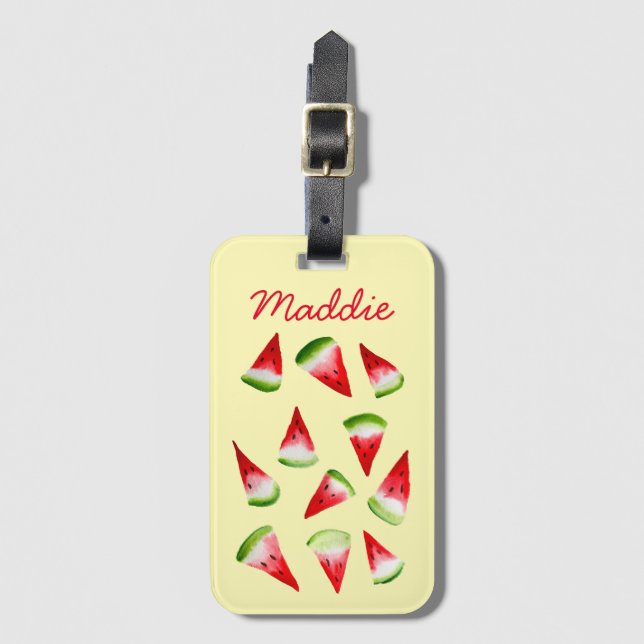 Étiquette À Bagage Aquarelle de pastèque fruit mignon (Devant Vertical)