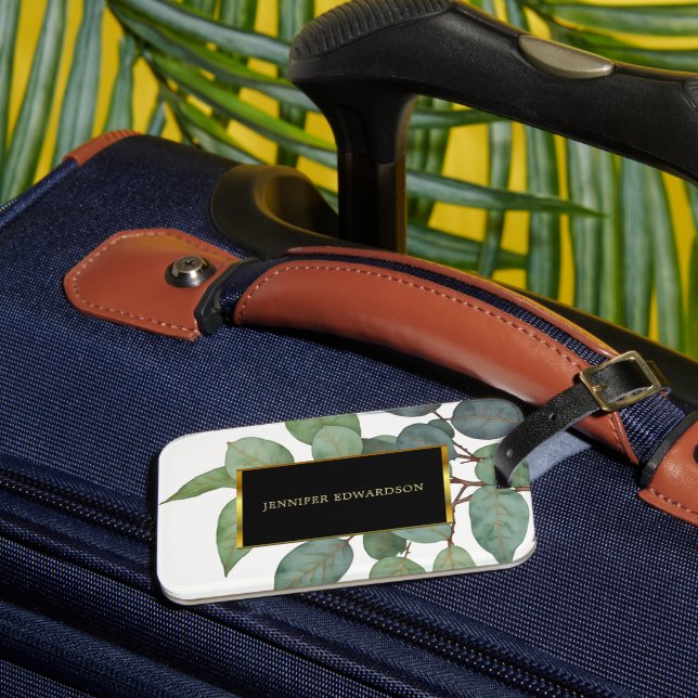 Étiquette À Bagage Aquarelle de verdure botanique or noir (Insitu Rectoal 3)