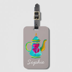Étiquette À Bagage Aquarelle de Whimsal théière turque