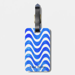 Étiquette À Bagage Aquarelle décorative Blue Waves Custom