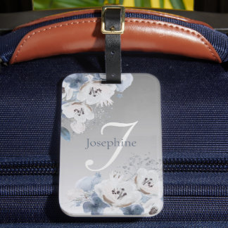 Étiquette À Bagage Aquarelle d'hiver Monogramme floral personnalisé
