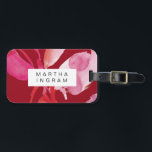 Étiquette À Bagage Aquarelle en gras rouge et rose<br><div class="desc">Aquarelle en gras rouge sur botanique rose design audacieux</div>