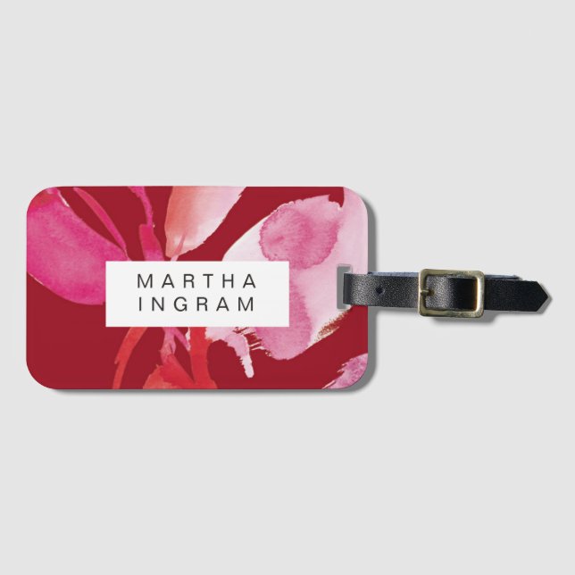 Étiquette À Bagage Aquarelle en gras rouge et rose (Devant Horizontal)