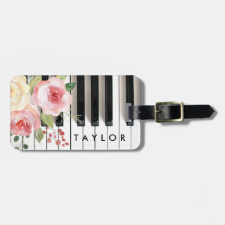Étiquette À Bagage aquarelle fleurs design piano