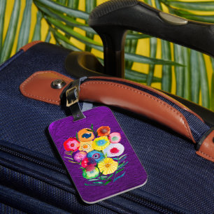 Étiquette À Bagage Aquarelle fleurs violettes fleuries florales