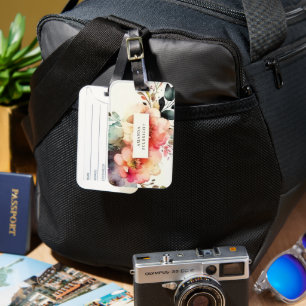 Étiquette À Bagage Aquarelle Floral Elégant Botanique Personnalisé