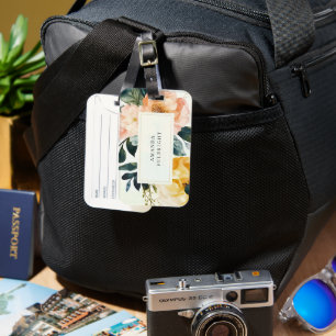 Étiquette À Bagage Aquarelle Floral Elégant Botanique Personnalisé